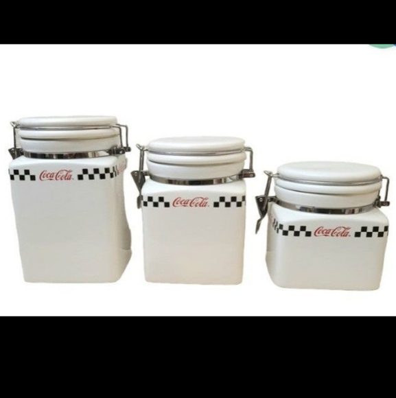 COCA-COLA Vintage Ceramic Canisters Trio Storage Jars Collectible Home Decor EUC - Picture 5 of 11